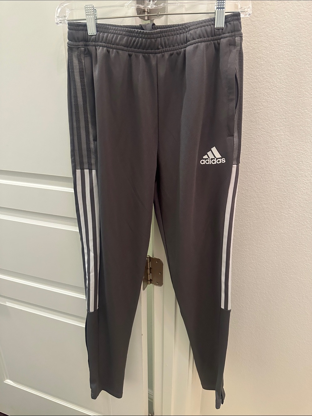 adidas Kids Dark Gray Joggers with White Stripes